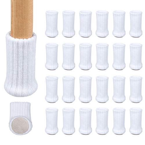 Ezprotekt Möbelsocken, 24er-Pack, Gestrickte Möbelfüße, Stuhlbeinschoner, Stuhlbeine, rutschfeste Möbelschuhe, Vermeiden Kratzer und Lärm, Passend für Stuhlbeine von 1 bis 2 Zoll,Weiß